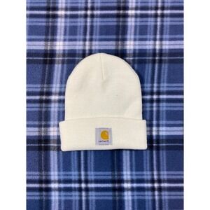 Carhartt Knit Cuffed Beanie Hat Cream Off White A18 Logo Patch Mens Womens